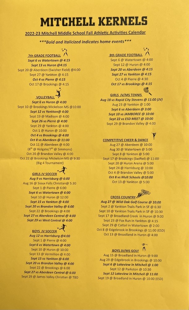 22 23 MMS Activities Schedule Mitchell Middle School