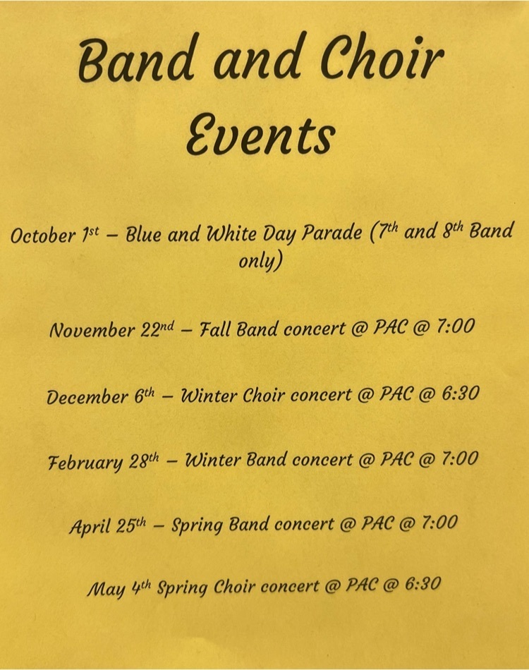 Band and Choir Schedule 
