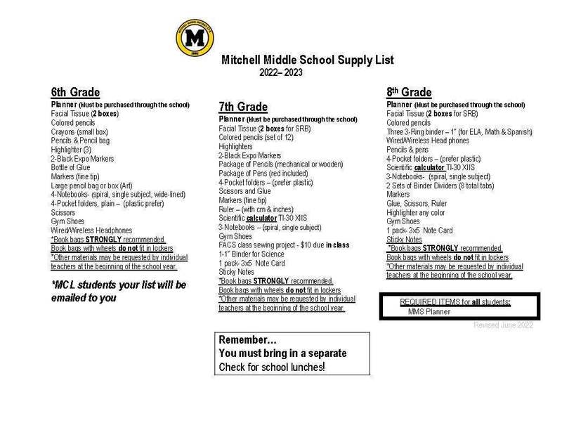 School Supply List for Jr High & High School